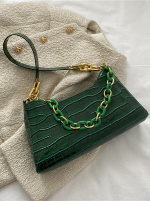 Зелена сумка-багет під крокодилячу шкіру | 6783282
