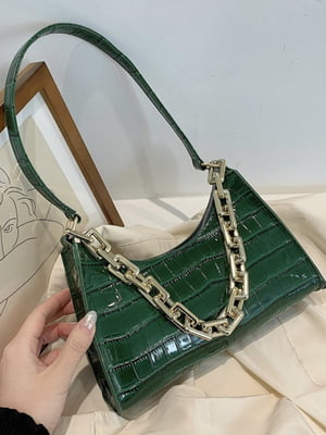 Зелена сумка-багет під крокодилячу шкіру | 6783288