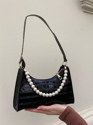 Чорна сумка-багет з перлинами | 6783402
