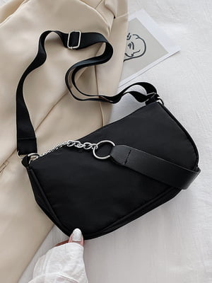 Чорна сумка-багет з двома ремінцями | 6783500