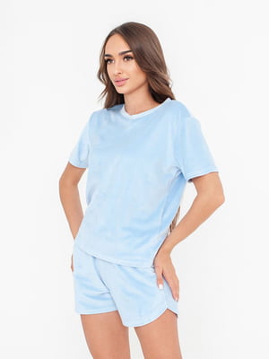 Велюрова блакитна піжама: футболка та шорти | 6783828