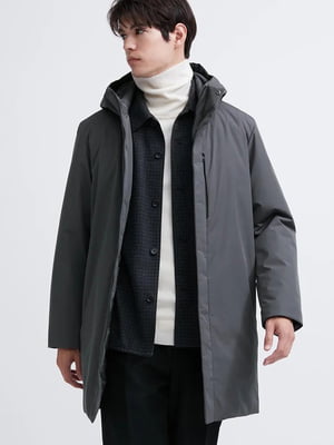 Серое пуховое пальто с биосогревающей прокладкой | 6789250
