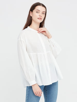 Белая оверсайз блуза с присборенными рукавами | 6789275