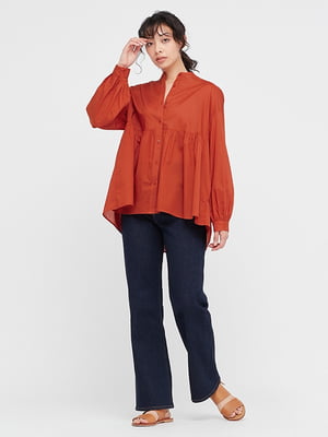 Оранжевая оверсайз блуза с присборенными рукавами | 6789278