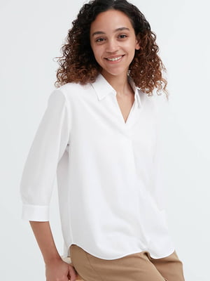 Легкая белая блуза с V-образным вырезом | 6789292