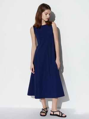 Синее платье-трапеция с боковыми карманами | 6789323