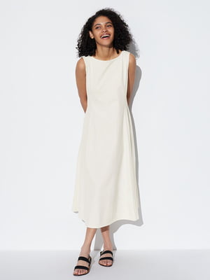 Біла сукня-трапеція з бічними кишенями | 6789324