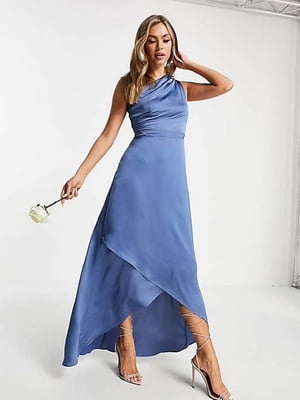 Синя асиметрична вечірня сукня | 6790066