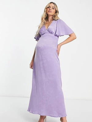 Довга бузкова сукня для вагітних з короткими вільними рукавичками | 6790180