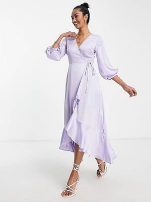 Бузкова асиметрична довга сукня з оборками | 6790261