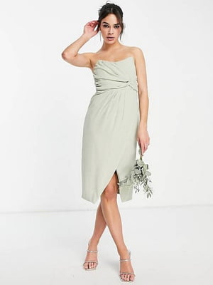 Сукня-бюстьє кольору світлого хакі зі спідницею “на запах” | 6790265
