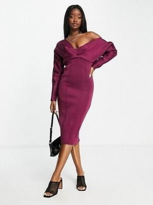 Фіолетова сукня-футляр з відкритими плечима | 6790403