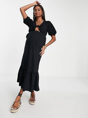 Довга чорна сукня для вагітних з вирізом на ліфі | 6790519