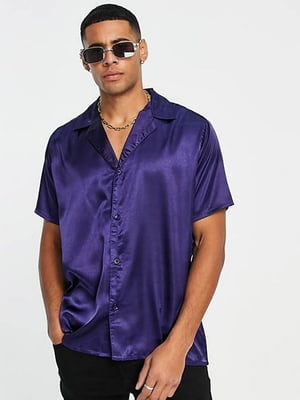Фіолетова атласна сорочка з коротким рукавом | 6790562