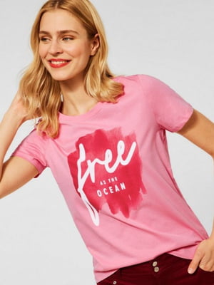 Рожева футболка в принт | 6790865