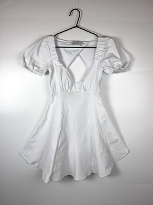Розкльошена біла сукня з рукавами-фонариками | 6790918