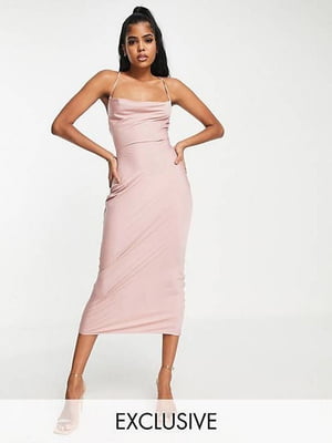 Рожева сукня-міді в білизняному стилі зі шнурівкою на спинці | 6790956