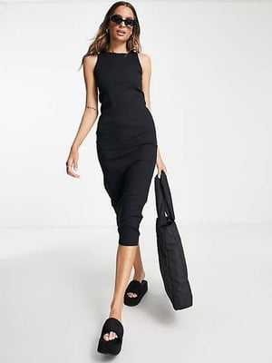 Облягаюча чорна сукня-міді | 6790986