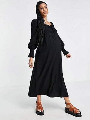 Чорна сукня-міді для вагітних вільного фасону | 6791016