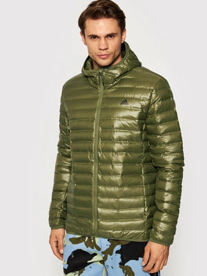 Пухова куртка кольору хакі з стьобаного матеріалу adidas Varilite Green | 6791346