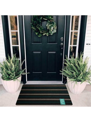 Різнокольоровий дверний килимок в зелену смужку з петлевою щетиною для внутрішнього та зовнішнього входу (45 x 75  см) | 6792924