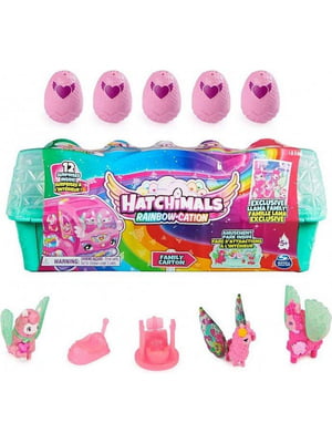 Лоток з 10 фігурками в яйцях HATCHIMALS CollEGGGtibles, Rainbow-cation Llama Family Carton Playset “Сім'я лам” | 6795916