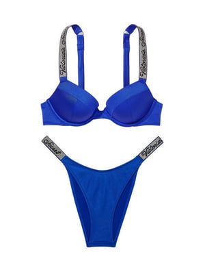 Купальник роздільний синій зі стразами Bikini Shine Strap Sexy Tee Push Up Blue OAR Logo Set: бюстгальтер і труси | 6795944