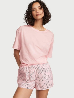 Рожева бавовняна піжама: футболка і шорти | 6795968