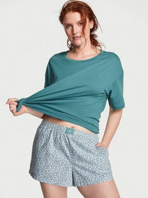 Бавовняна піжама бірюзового кольору: футболка і шорти | 6796084