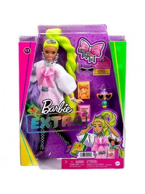 Лялька Барбі Barbie Extra Doll Екстра №11 з неоново-зеленим волоссям | 6796089