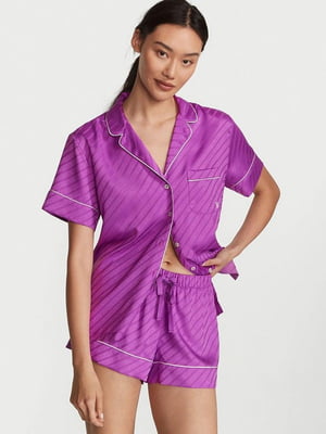Піжама сатинова фіолетова: сорочка і шорти | 6796119