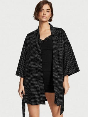 Бавовняна чорна піжама: халат, топ, шорти | 6796121