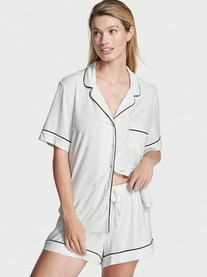 Світло-сіра модальна піжама: сорочка і шорти | 6796171