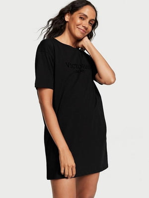 Чорна нічна сорочка Cotton Sleepshirt Logo/S  | 6796258
