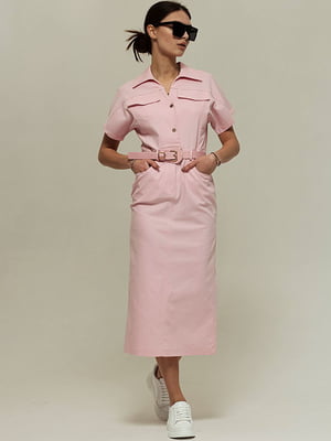 Розовое платье-рубашка с коротким рукавом | 6796480