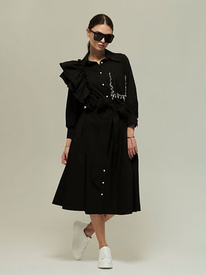 Черное платье-рубашка с длинным рукавом | 6796483