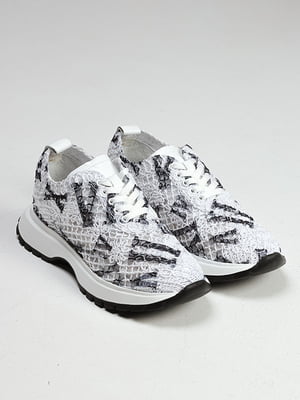 Белые текстильные кроссовки в принт | 6796520