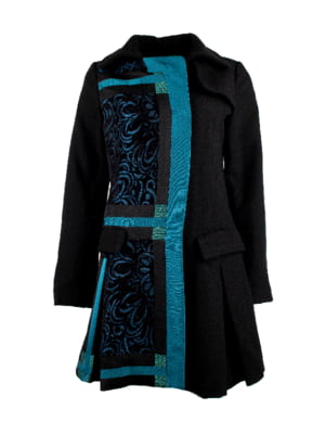 Жіноче пальто Desigual чорне з бірюзовими вставками | 6785200