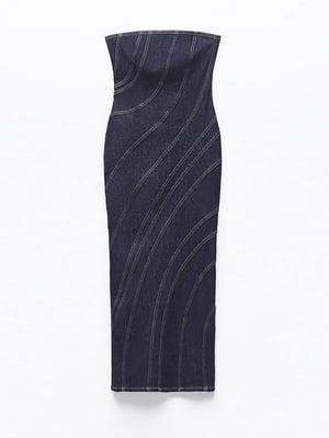 Темно-синя джинсова сукня з контрастними швами | 6801155