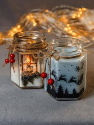 Новорічна подарункова handmade свічка "Сані" біла (38-40 годин горіння) | 6796893