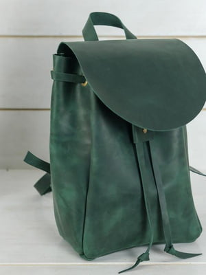 Кожаный зеленый рюкзак на затяжках | 6797043