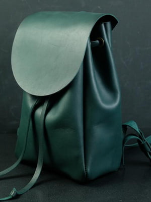 Кожаный зеленый рюкзак на затяжках | 6797083