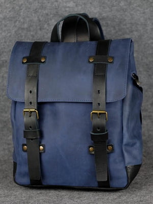 Шкіряний рюкзак "Hankle H1" синьо-чорний | 6797706