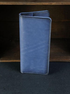Шкіряний синій гаманець-клатч на 4 карти | 6797746