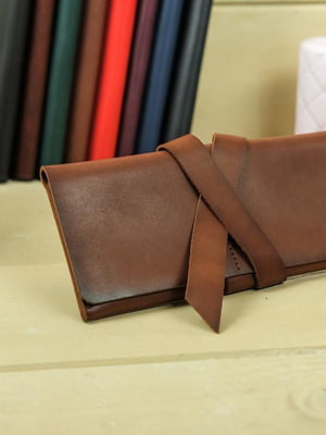 Шкіряний гаманець-клатч коричневого кольору із закруткою | 6797756
