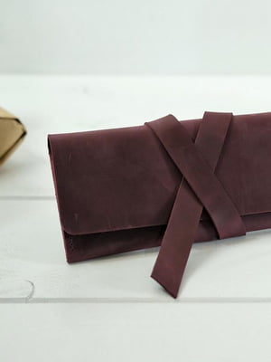 Шкіряний гаманець-клатч кольору бордо із закруткою | 6797757