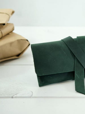 Шкіряний зелений гаманець-клатч із закруткою | 6797758