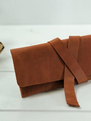Шкіряний гаманець-клатч коньячного відтінку із закруткою | 6797759