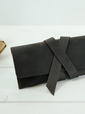 Шкіряний темно-сірий гаманець-клатч із закруткою | 6797761