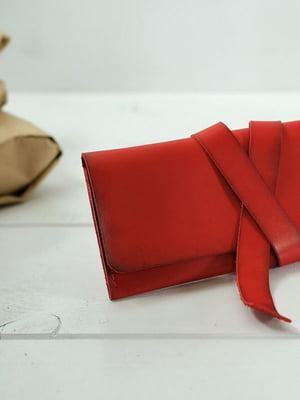Красный кожаный кошелек-клатч с закруткой | 6797769